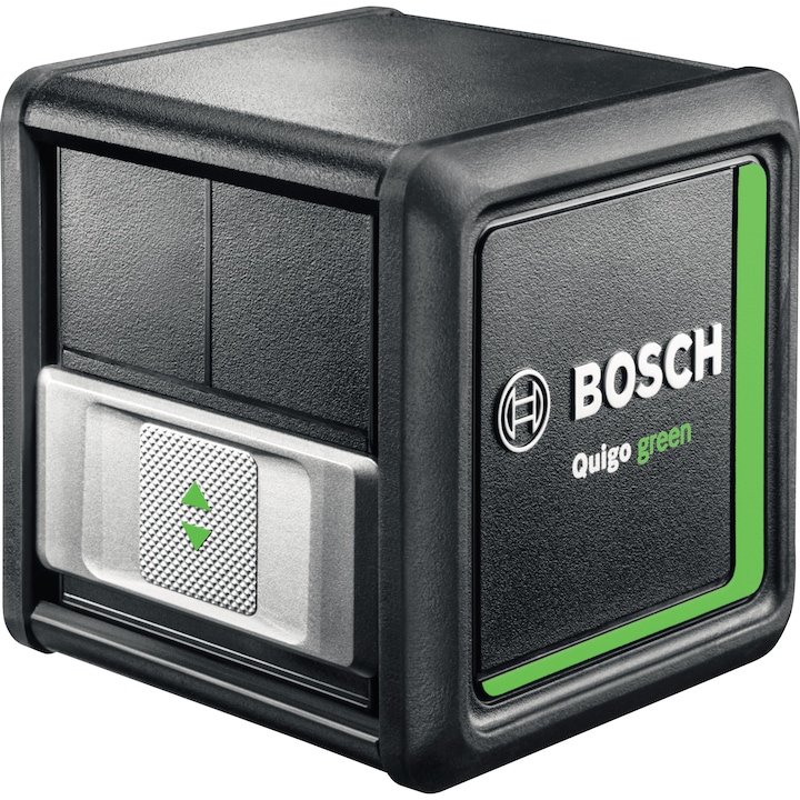 Bosch Quigo Green keresztvonalas szintezőlézer, 500–540 Nm lézerdióda, 12m hatósugár, ± 0,8 mm/m pontosság