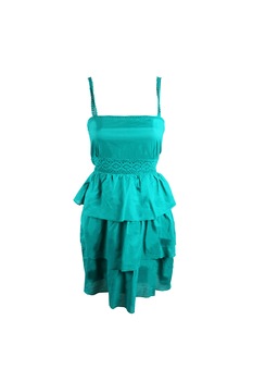 Rochie cu dantela si volane, 4 barete fixe, bumbac, Verde Rochie cu dantela si volane, 4 barete fixe, bumbac, Verde
