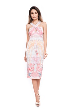 Rochie, Roberto Cavalli, S, alba, cu imprimeu floral multicolor Rochie, Roberto Cavalli, S, alba, cu imprimeu floral multicolor