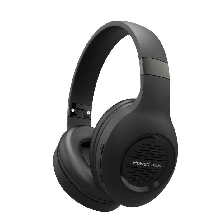 Casti Wireless Over-Ear, PowerLocus P4, 30 ore de muzica, Bluetooth 5.3, Microfon Incorporat, Compatibilitate universala pentru iPhone, Android, Laptop, PC, Negru