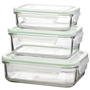 Set 3 caserole Glasslock, sticla, verde Set 3 caserole Glasslock, sticla, verde