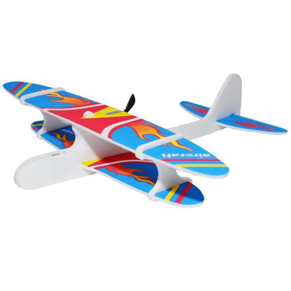 Avion planor din polistiren cu elice si lumina LED , incarcare USB , lungime 28 cm , Alb / Albastru / Rosu , Robentoys®