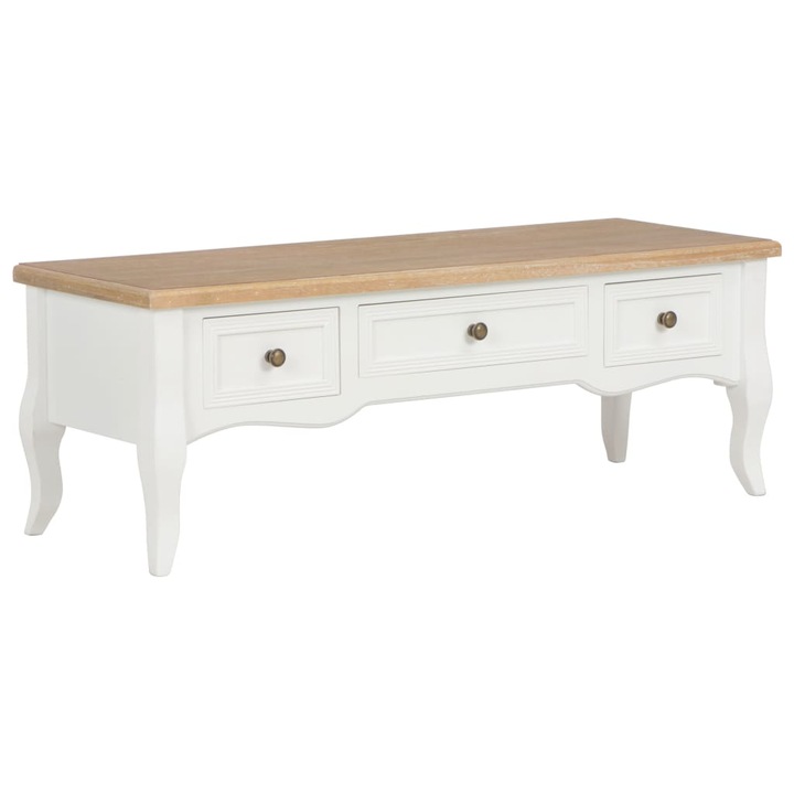 Comoda TV Zakito Europe, stil francez, 3 sertare, maro si alb, 100x35x35cm