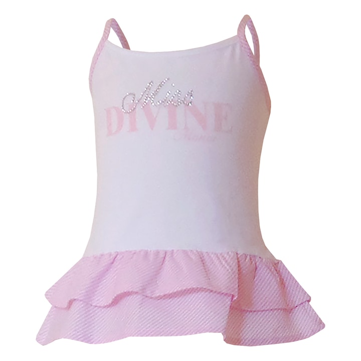 Manai elegáns, spagetti pántos pamut póló lányoknak - Miss Divine (Rózsaszín, fehér, 95 (30 hó))