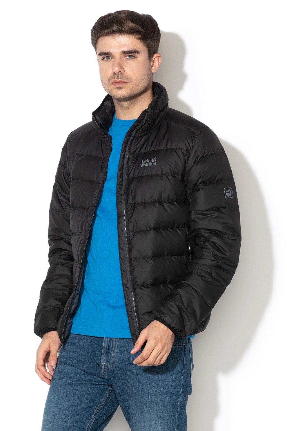 Jack Wolfskin, Jacheta cu umplutura cu puf, impermeabila si rezistenta la vant, pentru drumetii Helium High, Negru, L