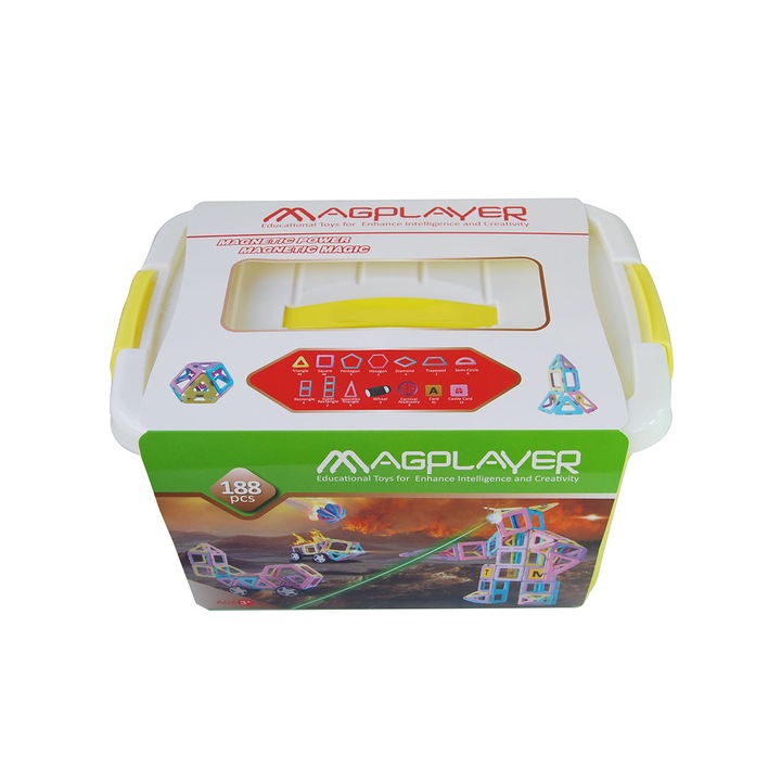 Joc de constructie magnetic MAGPLAYER 188 pcs + slime