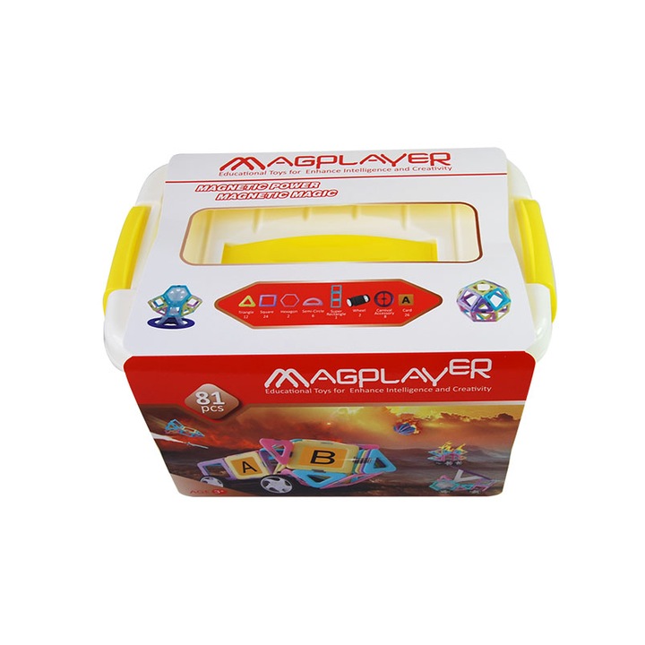 Joc de constructie magnetic MAGPLAYER - Building Blocks 81 pcs + Cadou cutie slime 10gr