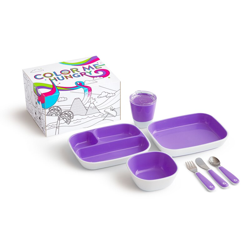 Set complet pentru servirea mesei, 7 piese, Color Me Hungry, Munchkin®, Mov