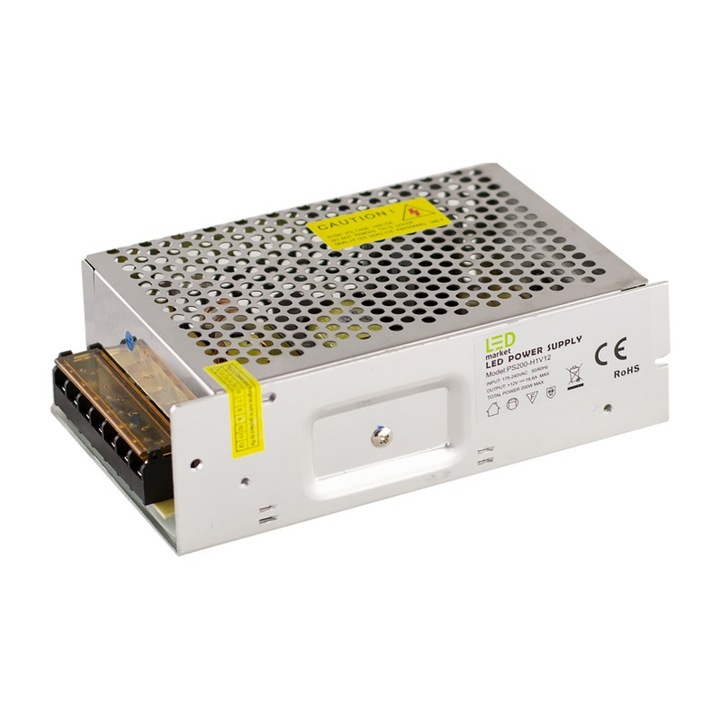 Transformator camere IP 200W/16.6A, 230V - 12VDC, LED Market®, PS200-H1V12 IP20
