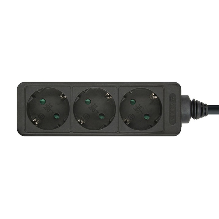Разклонител Xmart GNB-03, Защита за деца, 3 гнезда, Кабел 1.5 м, Черен