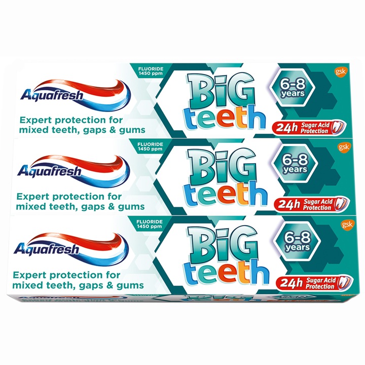Паста за зъби Aquafresh Big Teeth, 3x 50 мл