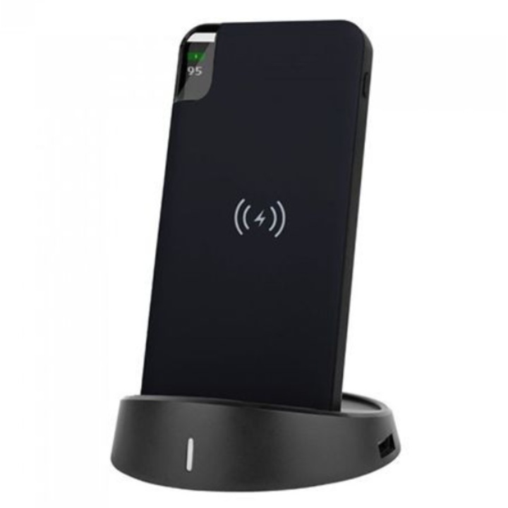 Baterie externa cu dock de incarcare wireless 8000mAh, albastru inchis