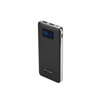 Baterie externa cu display, V-TAC, 10000mAh, aspect piele neagra cu rama cromata, Micro USB Baterie externa cu display, V-TAC, 10000mAh, aspect piele neagra cu rama cromata, Micro USB