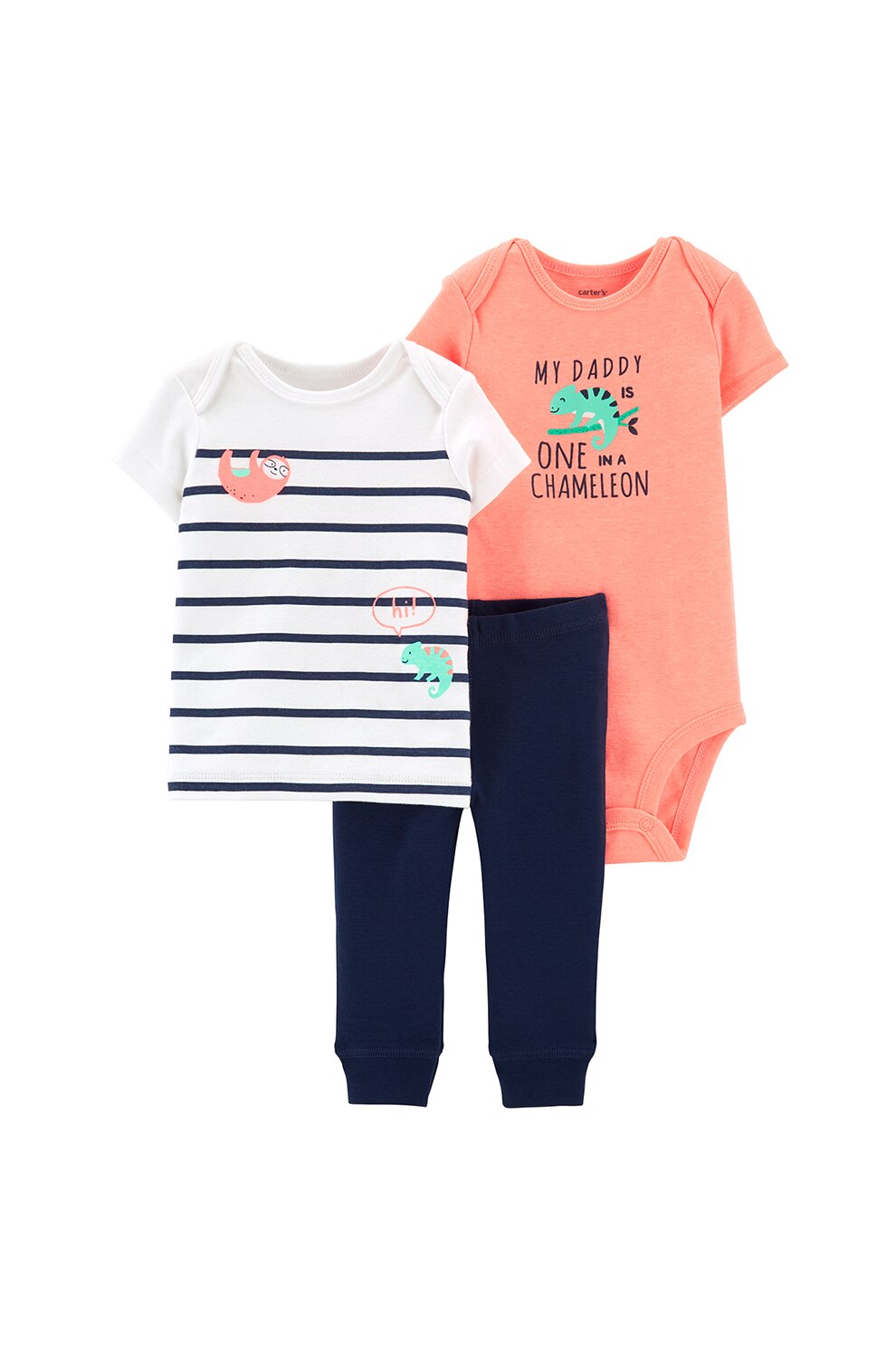 Carter's, Set de imbracaminte, 3 piese, Bleumarin/Alb/Roz somon, Bleumarin/Alb/Roz somon