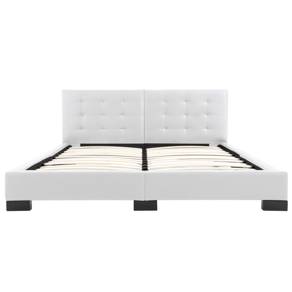 Pat cu tapiterie piele ecologica, vidaXL, Cadru lemn, 160 x 200 cm, Alb