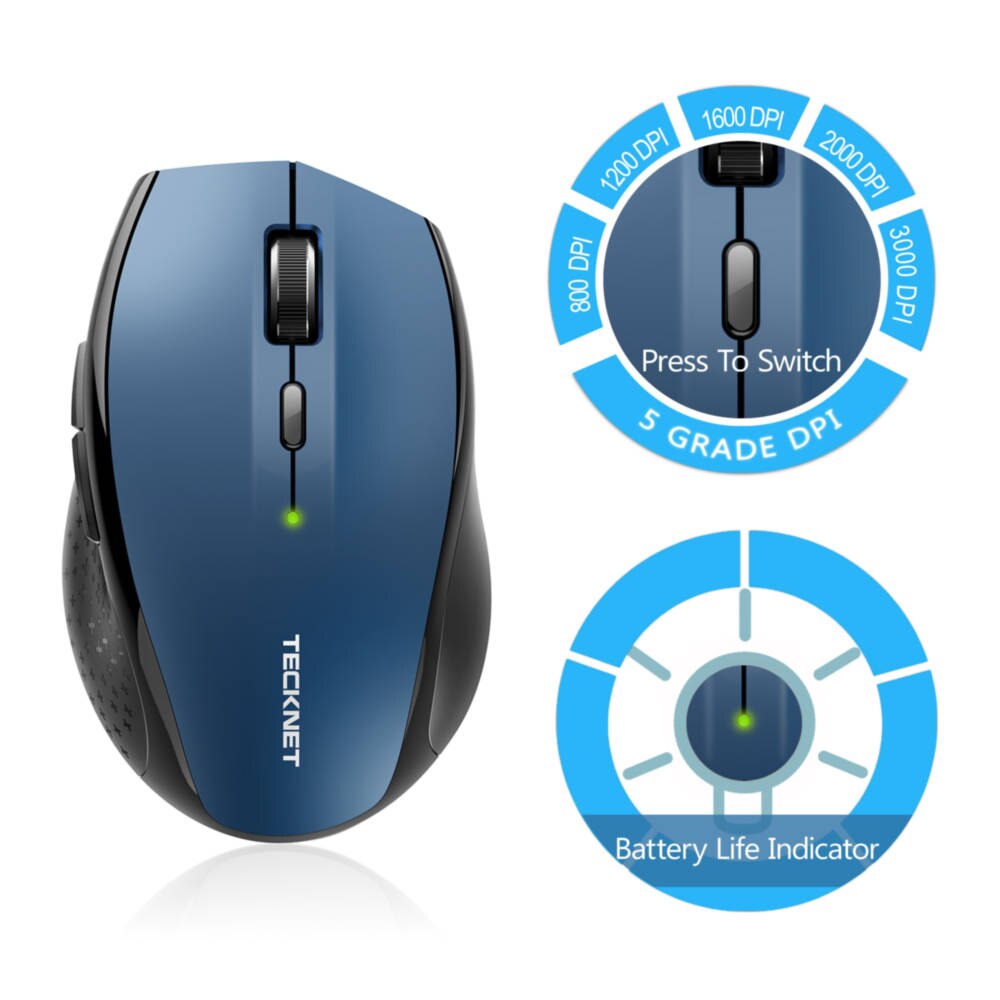 TeckNet M006 2.4G Wireless Mouse - ергономична безжична мишка (за Mac и PC)  (син) 