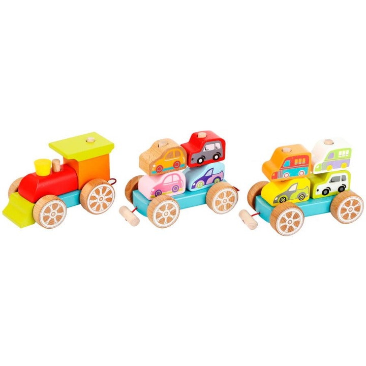 Cubika 52077 (38 db) Fa vonat kisautókkal készlet