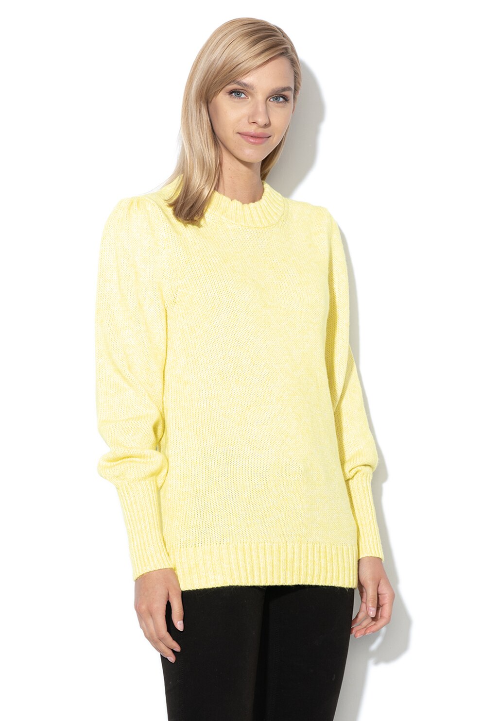 GAP, Pulover cu decolteu la baza gatului si garnituri cu striatii 000498245, Galben deschis melange, XL