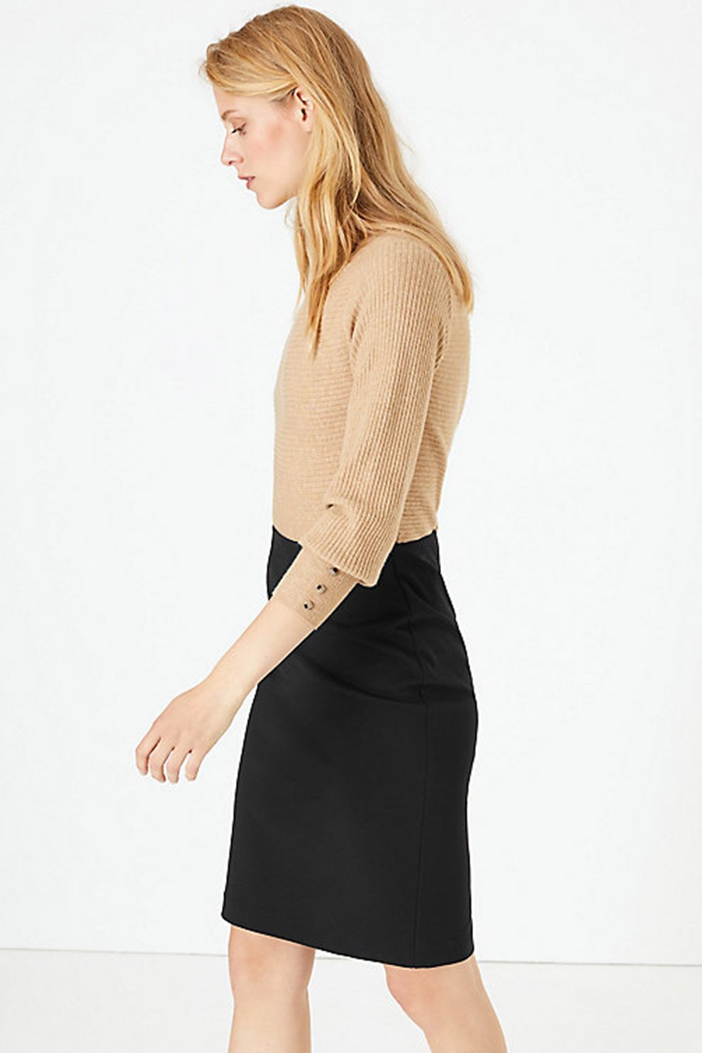 Marks & Spencer, Fusta cu croiala creion si talie elastica, Negru