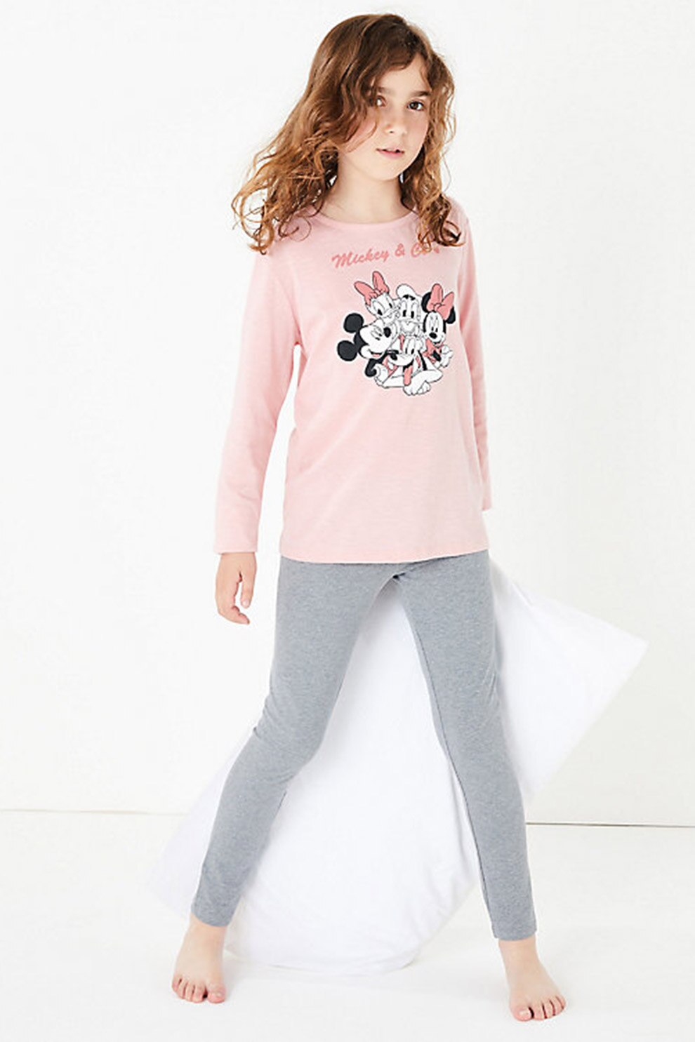Marks & Spencer, Set de pijama Disney™ Mickey & Co - 2 piese, Roz/Gri, 116-122 CM
