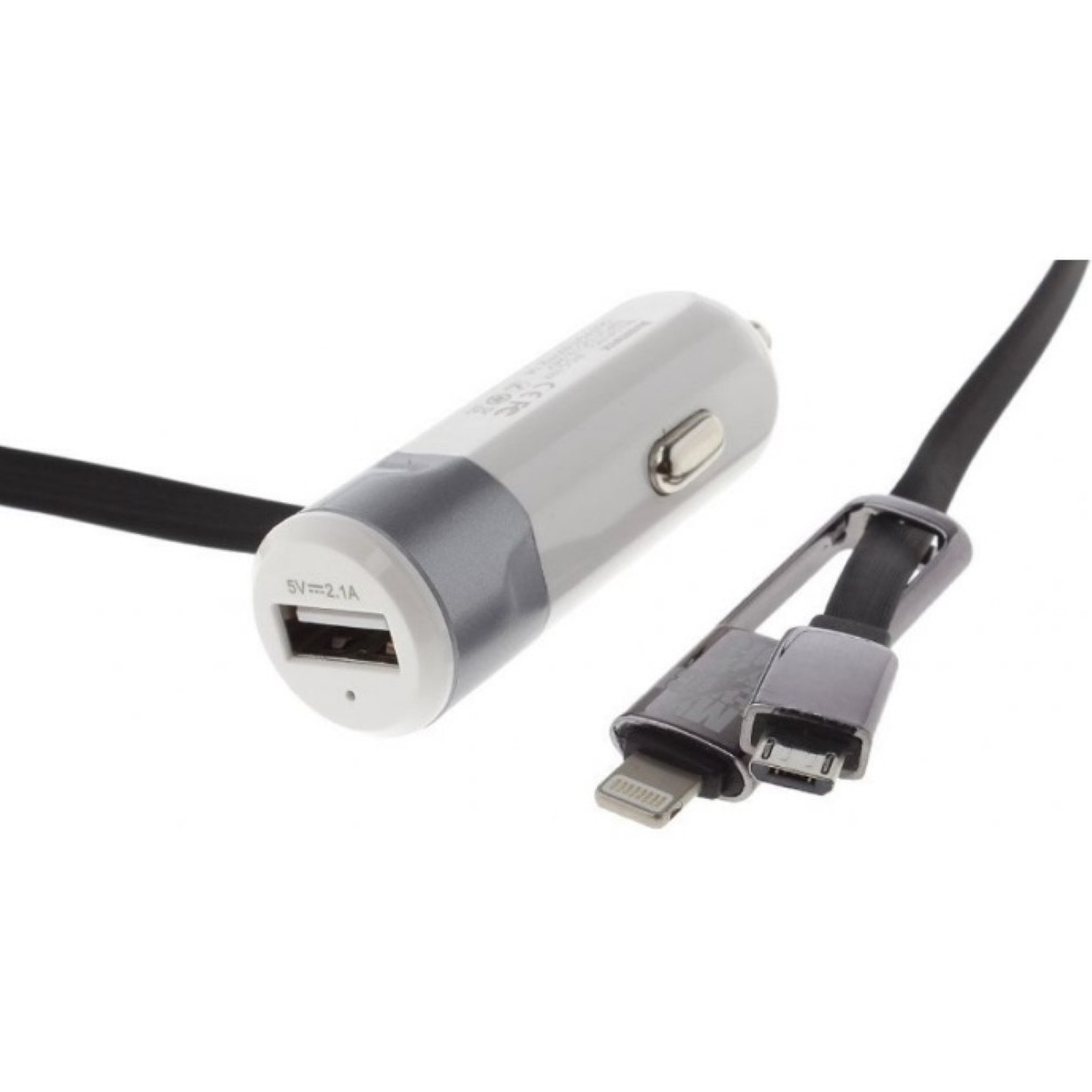 Incarcator Auto, Remax, 2in1 - USB + Micro USB + Cablu Lightning , 3.4A , Silver