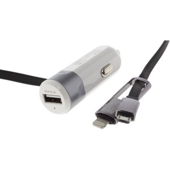 Incarcator Auto, Remax, 2in1 - USB + Micro USB + Cablu Lightning , 3.4A , Silver Incarcator Auto, Remax, 2in1 - USB + Micro USB + Cablu Lightning , 3.4A , Silver