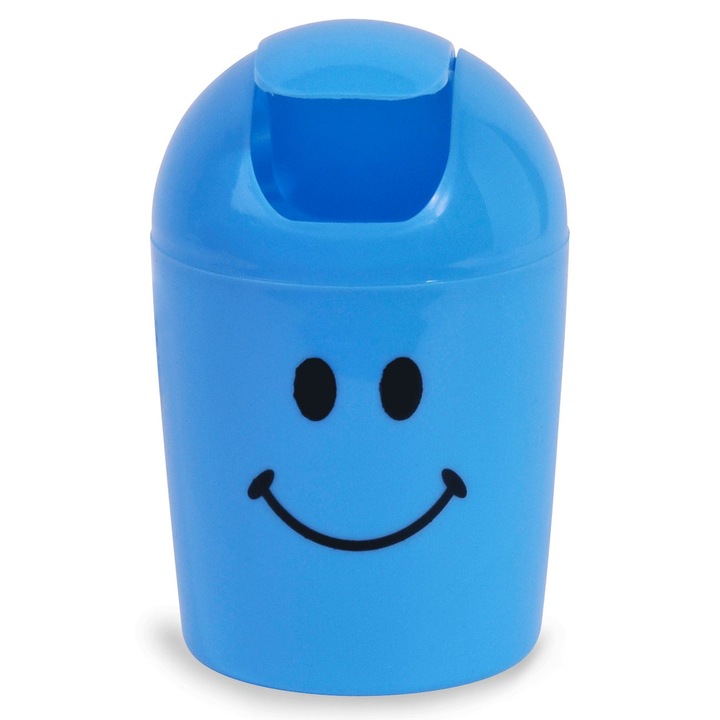 Cos de gunoi, model smiley, 1.2lt, albastru, 19x12 cm