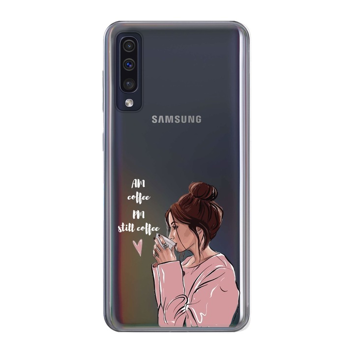Husa telefon Samsung Galaxy A50, pentru iubitorii de cafea, Transparent