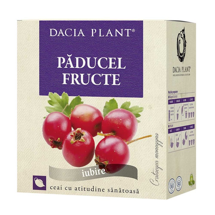 Ceai Paducel Fructe, 50 g, Dacia Plant – sustine sanatatea inimii si circulatia sanguina, formula naturala din fructe de paducel