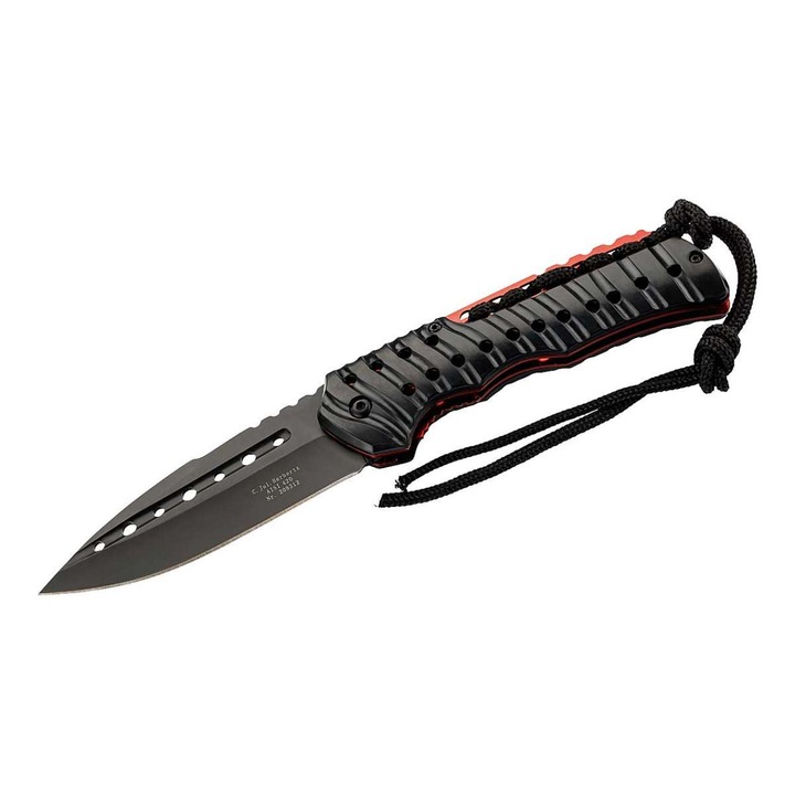 Briceag Tactic Pliabil Herbertz 208312 Lama Inox AISI 420 Finisaj Negru Deschidere o Mana Blocator Liner Lock Maner Ergonomic Aluminiu Paracord Clema Centura Echipament Outdoor Camping EDC