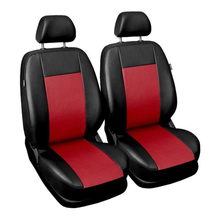 Комплект калъфи за автомобилни седалки, универсални, за предни седалки, червени, екологична кожа, 2 броя
