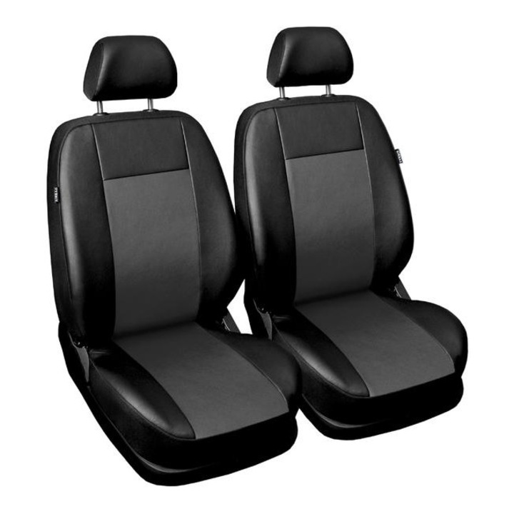 Комплект калъфи за автомобилни седалки, универсални, за предни седалки, сиви, екологична кожа, 2 броя