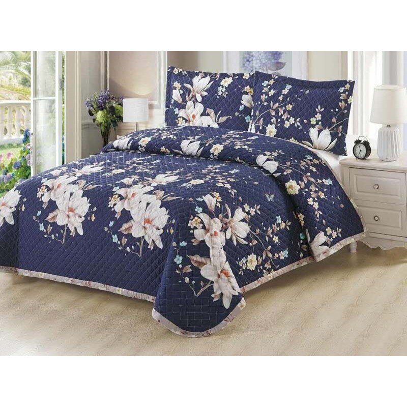 Cuvertura de pat 3 piese , pat 2 persoane , culoare albastru/crem