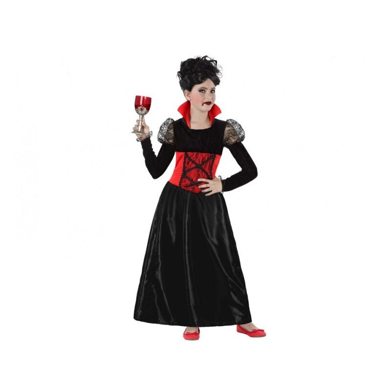 Costum carnaval fete vampirita, rosu cu negru, 5-6ani, Funny Party Shop