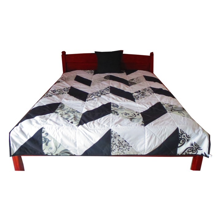 Cuvertura pat matrimonial, 220*240cm, Model negru/alb
