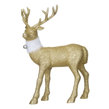 Ren auriu decorativ de Craciun cu fular alb, DecorCasa, 33 cm Ren auriu decorativ de Craciun cu fular alb, DecorCasa, 33 cm