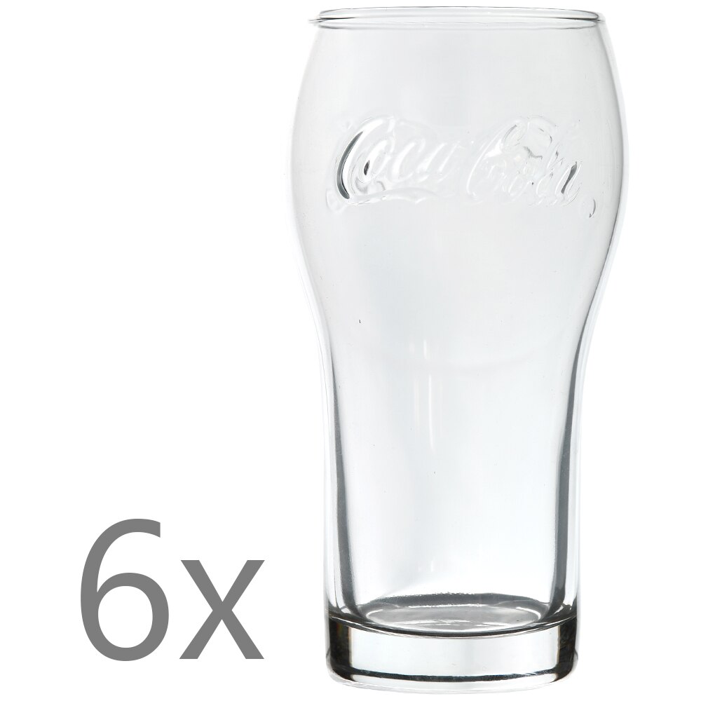 Set 6 pahare sticla, 400 ml, d 7,5 x h 14.5 cm, model Coca-Cola, transparent, Quasar