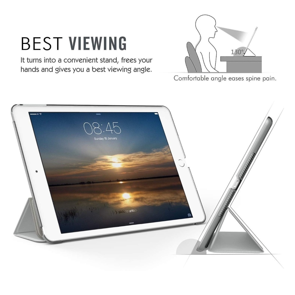 Husa smart cover Ipad Air 1, 9.7inch, Telgo, inchidere magnetica,functie wake-sleep, Gri, 9.7 "