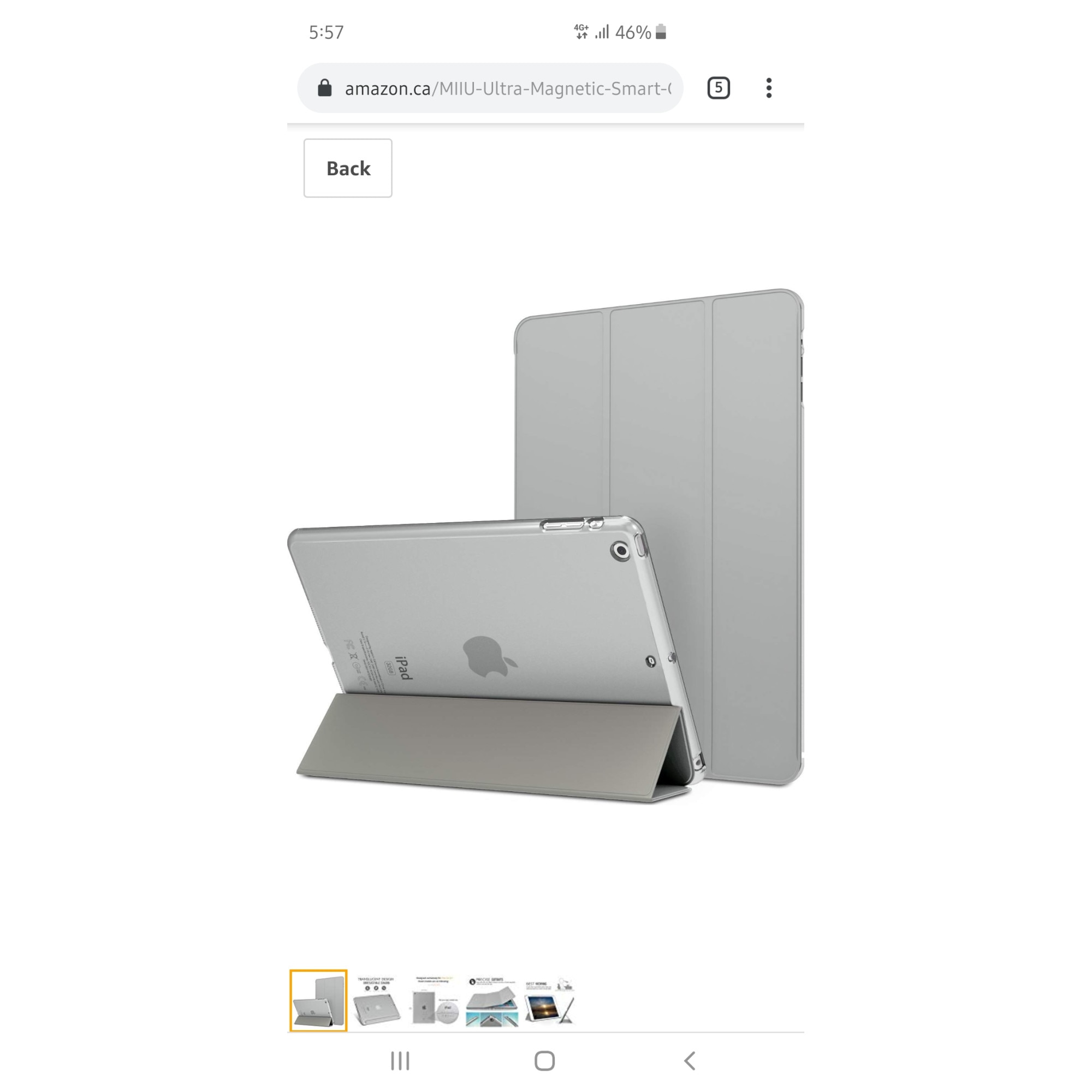 Husa smart cover Ipad Air 1, 9.7inch, Telgo, inchidere magnetica,functie wake-sleep, Gri, 9.7 "
