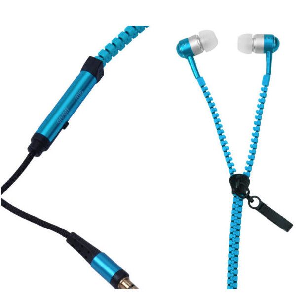 Casti Audio Premium Deluxe Bass Boost System 3.5mm, cu Fermoar, in-ear cu Microfon, Albastru