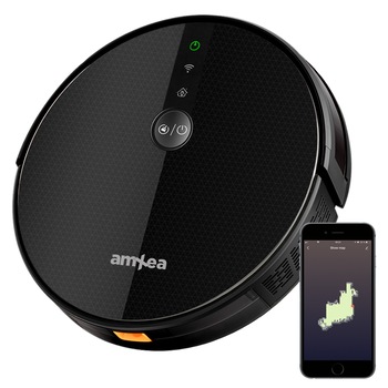 Aspirator robot amXea E30 Negru, Wi-Fi app, smart memory, navigare giroscopica, multi-suprafete, curatare umeda si uscata, perie centrala, robot de aspirare Aspirator robot amXea E30 Negru, Wi-Fi app, smart memory, navigare giroscopica, multi-suprafete, curatare umeda si uscata, perie centrala, robot de aspirare