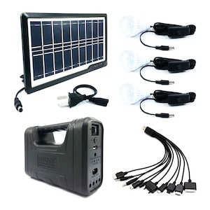Sistem Solar pentru Camping cu 3 Becuri, Panou Solar Inclus, Port USB, Radio FM, MP3 Player, Lanterna cu Led-uri, Tensiune 110 - 240 V, 50/60 Hz, Design Modern, Negru