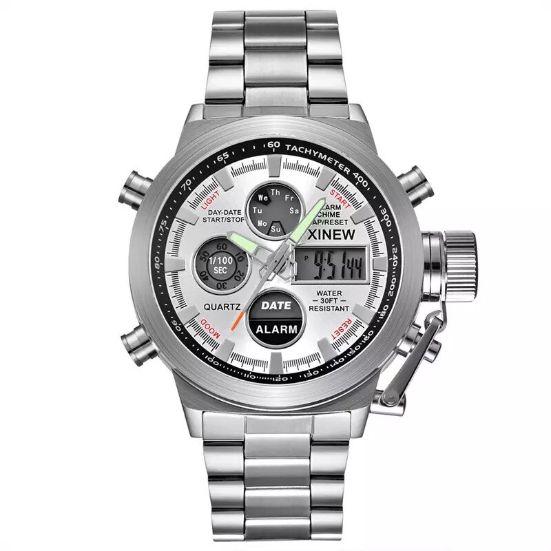 Ceas barbatesc casual, elegant Quartz Xinew X131 argintiu, curea metal (zale), afisaj analog
