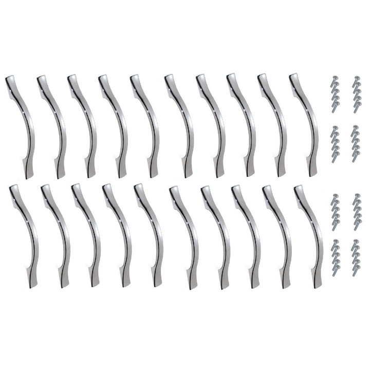 SET 20 manere arcada Nichelate Lisa 120 mm lungime, distanta gauri 96 mm cu suruburi de fixare