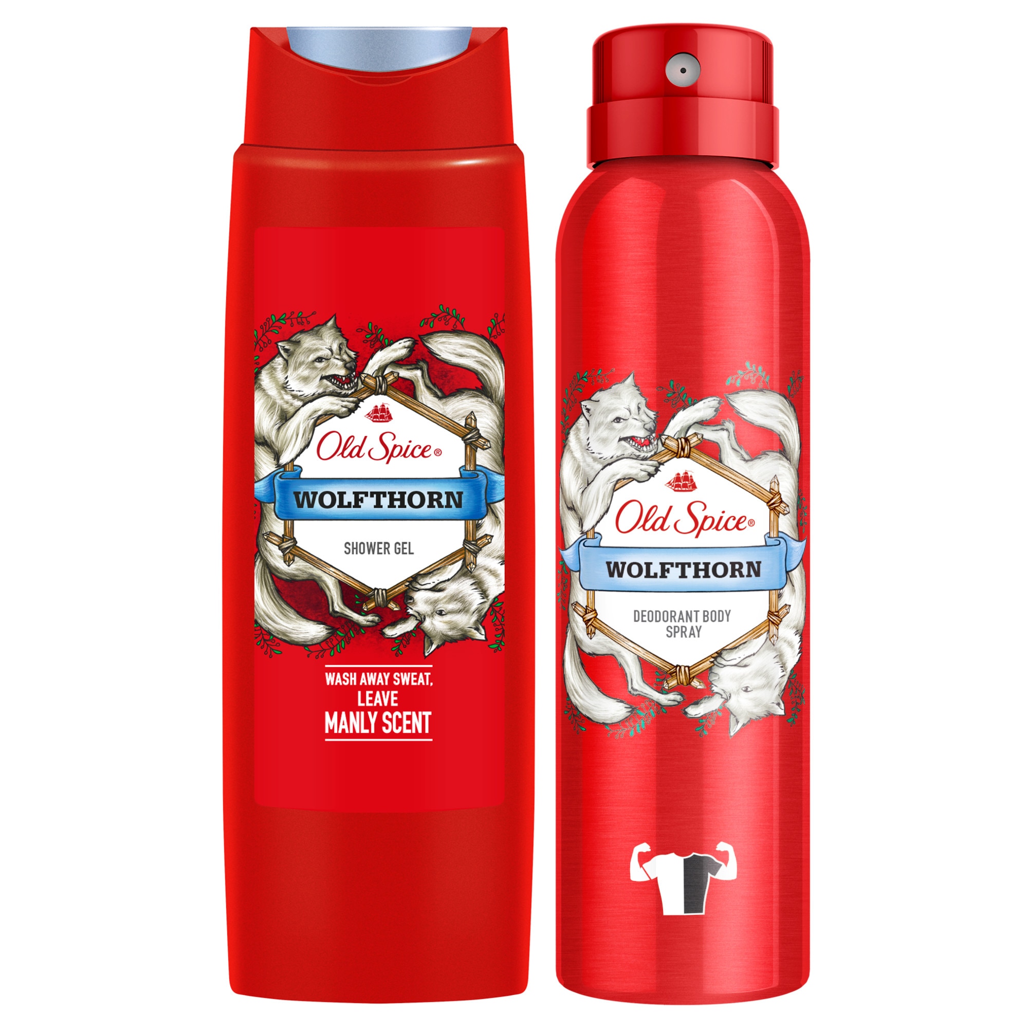 Set cadou Old Spice Wolfthorn Terminator: Deodorant spray, 150 ml + Gel de dus, 250 ml