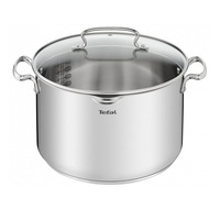 Cratita cu capac de sticla Tefal Duetto+, 28 cm, 10L, inductie, manere nituite, otel inoxidabil