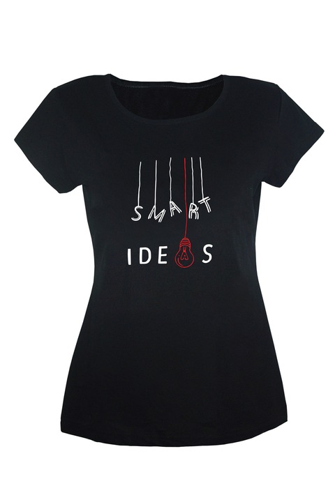 Tricou dama din bumbac cu imprimeu Smart Ideas TripleT clothing, Negru