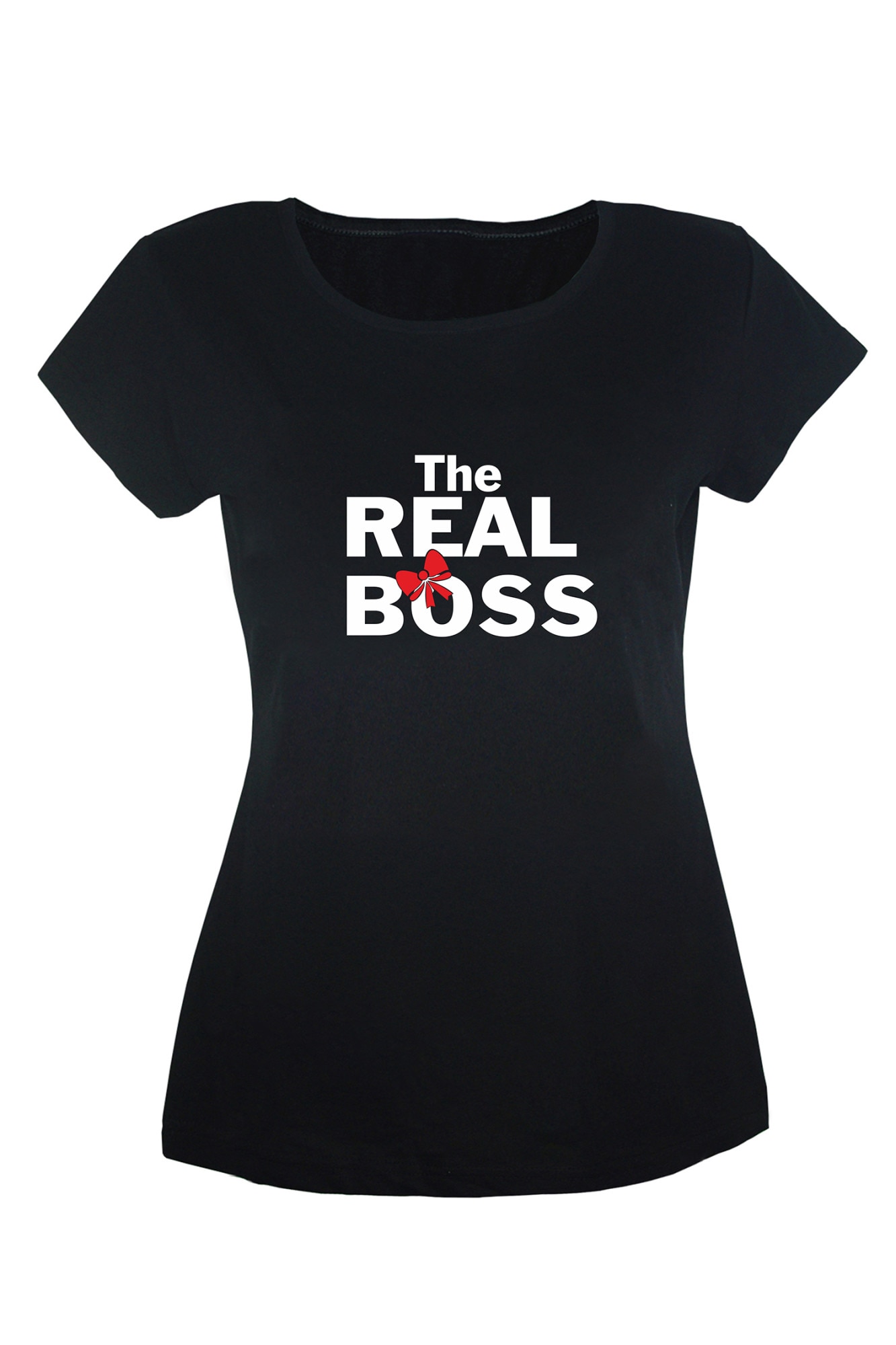 Tricou dama din bumbac cu imprimeu The Real Boss TripleT clothing, Negru