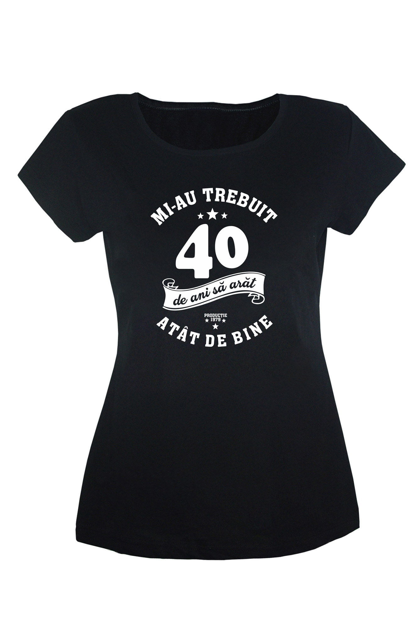Tricou dama din bumbac cu imprimeu Mi-au trebuit 40 de ani TripleT clothing, Negru