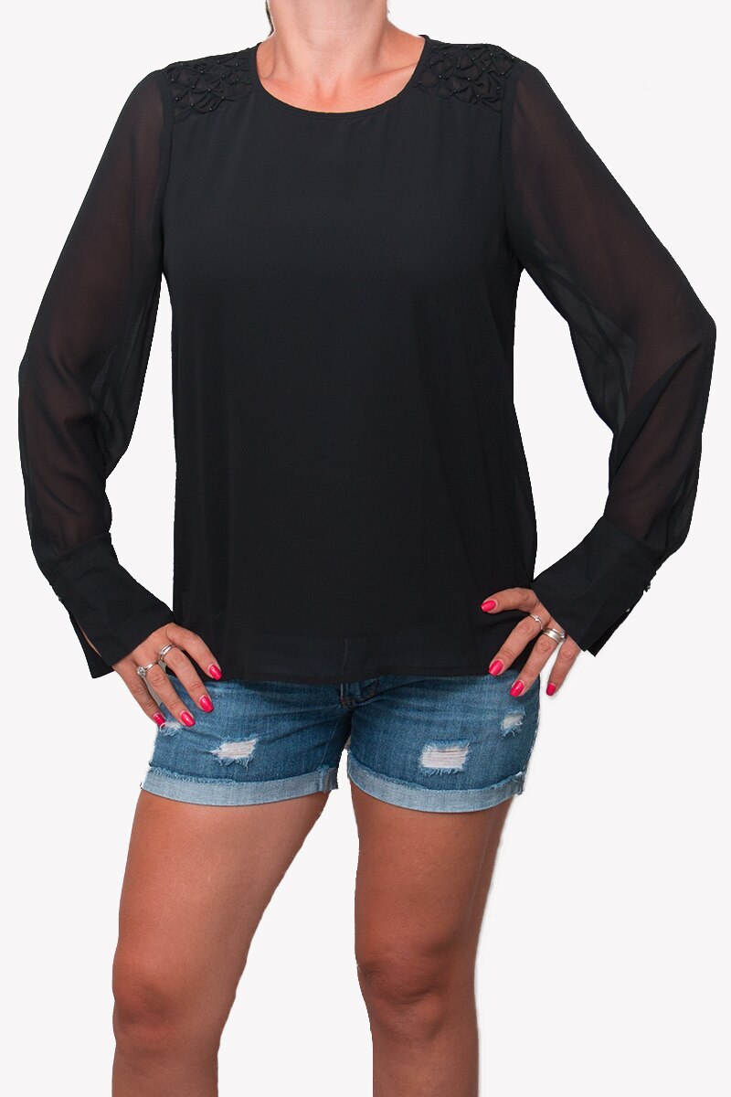 Bluza din voal Sisters Point, maneca lunga, Negru